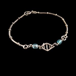 Slender Sterling Silver Chain Bracelet With Blue Crystals